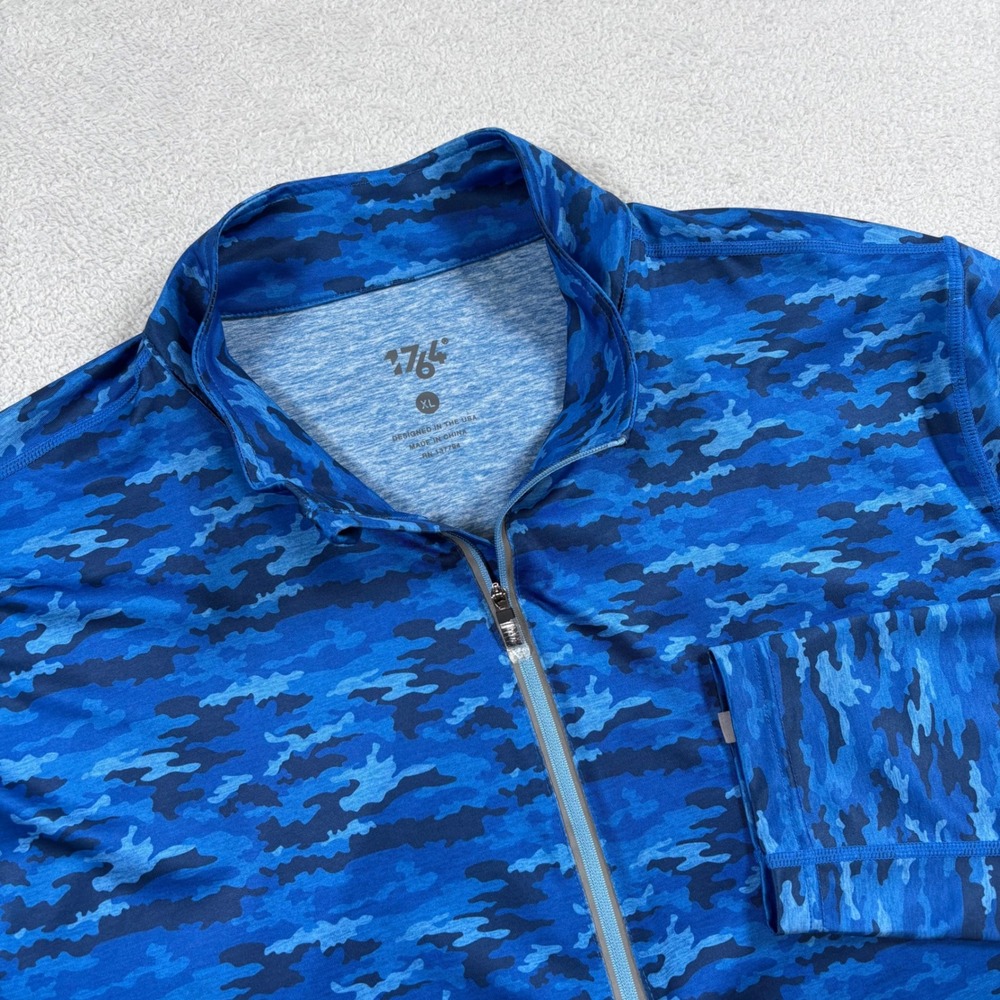 1764 Mens XL Blue Camo Quarter Zip Pullover Performance Long Sleeve Shirt